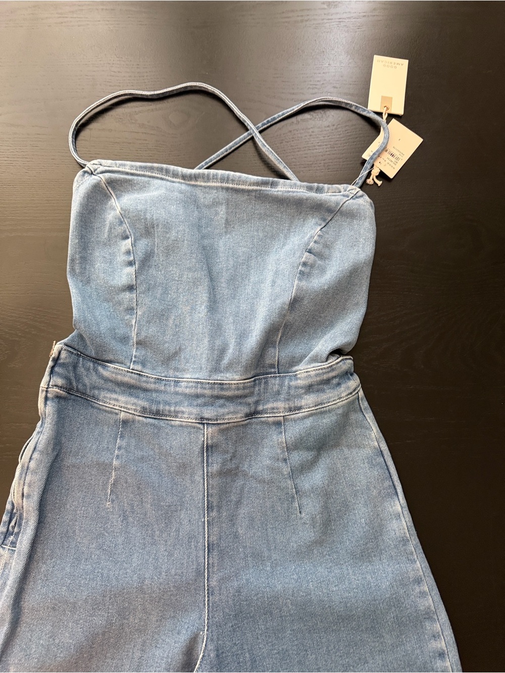 Good American Light Blue Lace-Up Back Wide Leg Denim Jumpsuit - Picture 3 of 7
